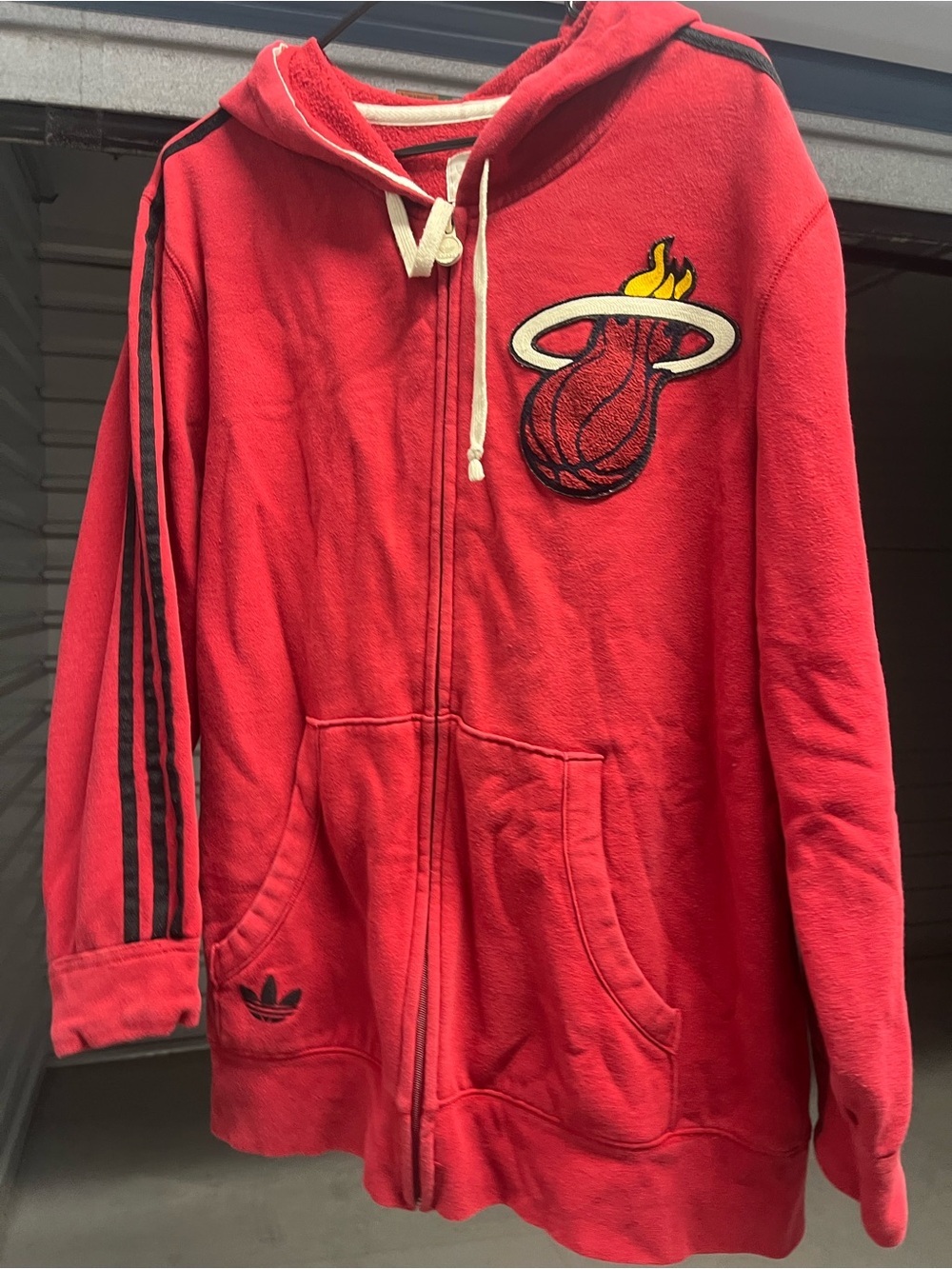 adidas Red Miami Heat Zip-Up Hoodie with Black Stripe Sleeves